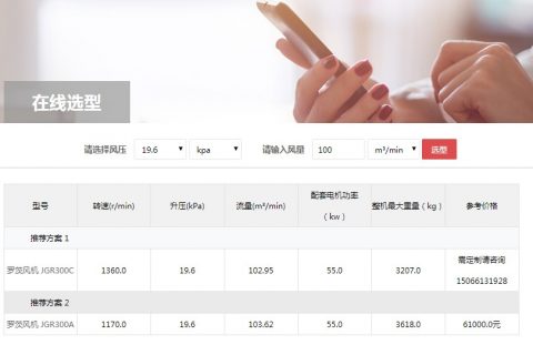 羅茨風機選型結果案例
